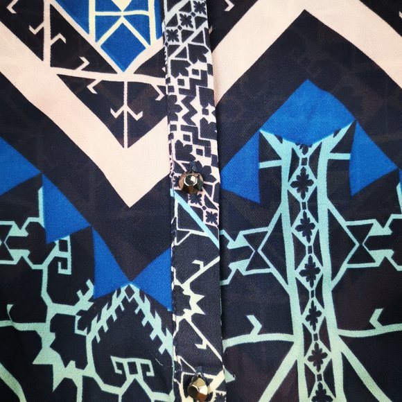 Anthropologie Leifsdottir Blue Geometric Print 100% Silk Blouse Size 2 Summer - Picture 5 of 10